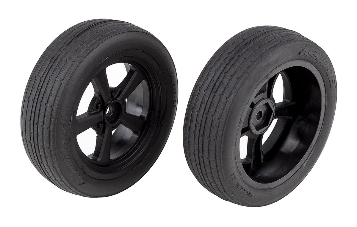 Associated DR10 Front Wheels and Drag Tires, Mounted (2)
