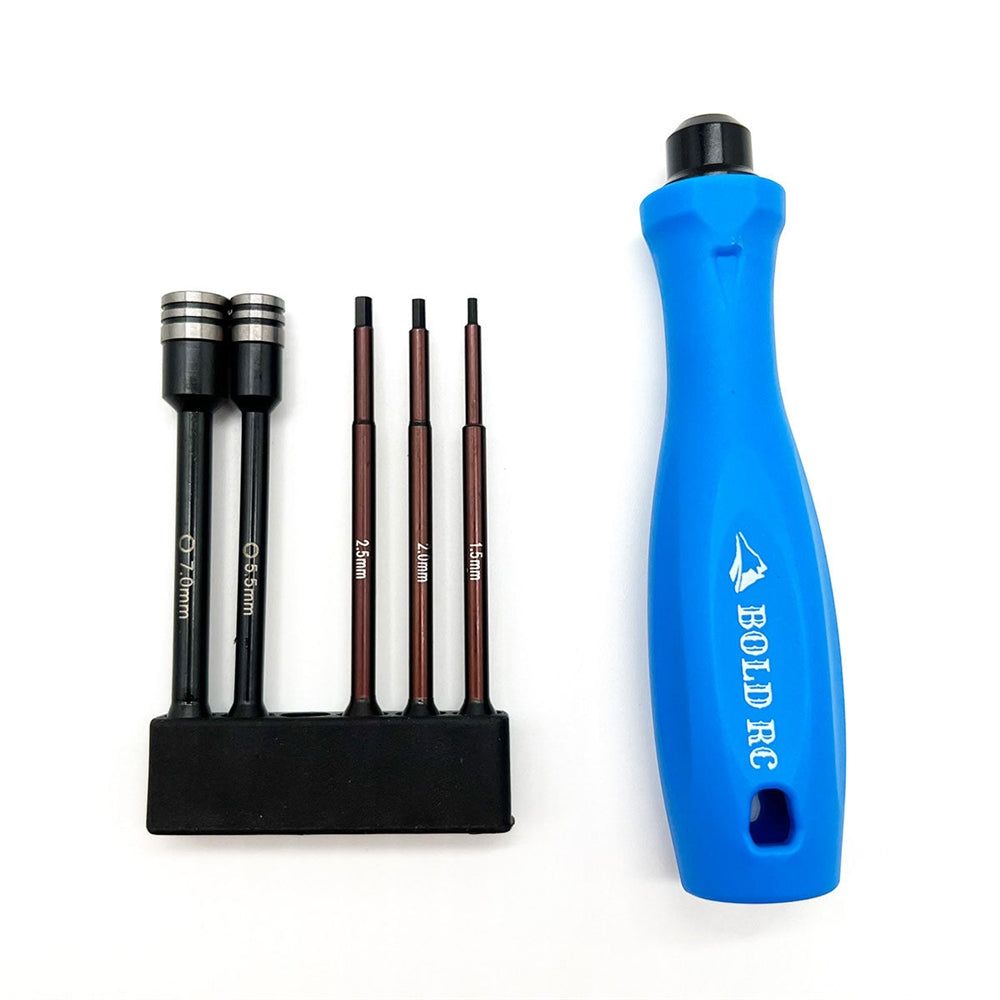 Bold RC 1/10 Scale Tool Set, 1/4" Quick Drive Hex & Nut Driver (5-Piece) w/Handle