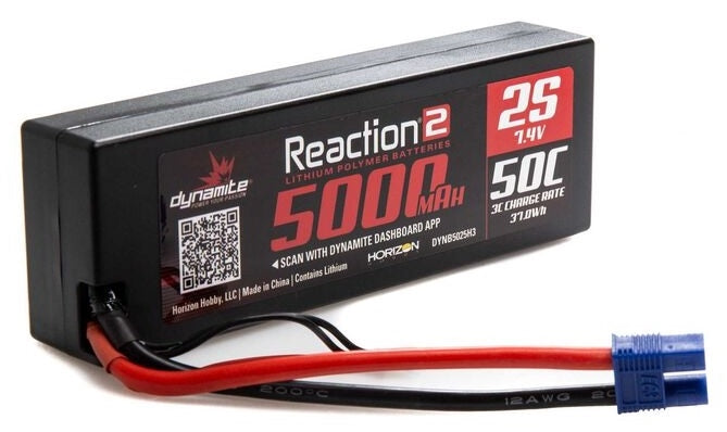 Dynamite Reaction 2.0 2S 7.4V 5000mAh 50C Hardcase LiPo Battery - EC3