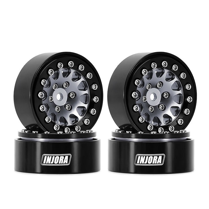 Injora 1.3 inch D-Slot Aluminum Micro Crawler Beadlock Wheels (27g ea) (Grey/Black) (4)