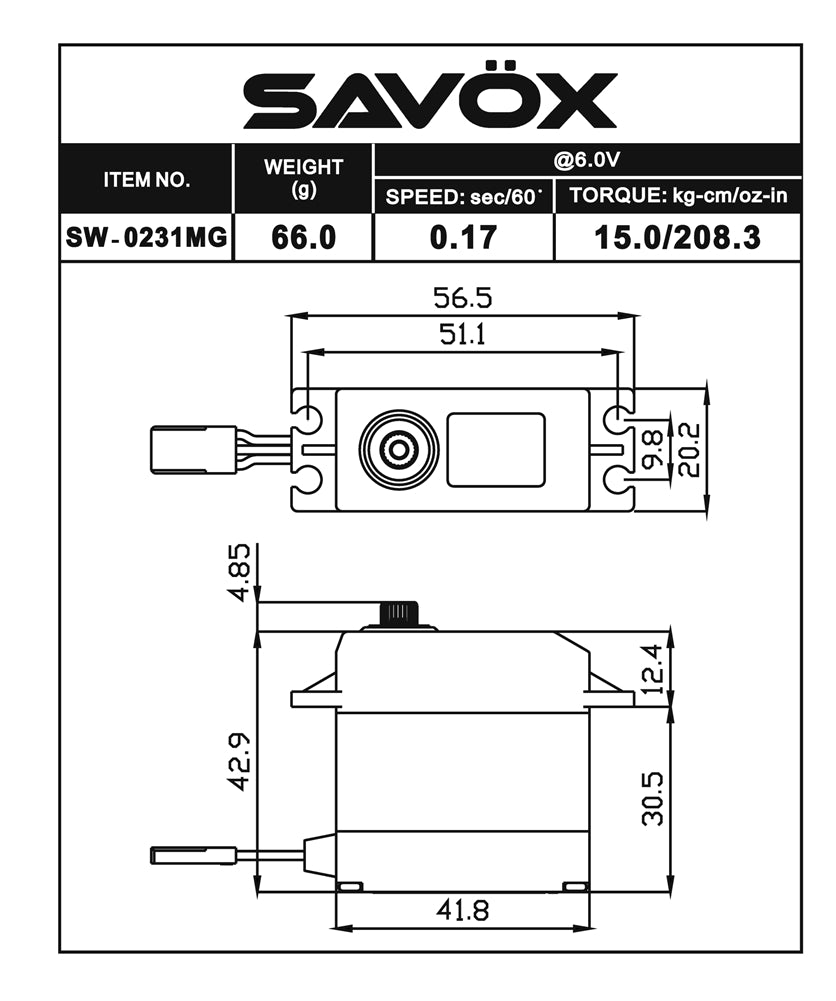 Savox SW-0231MG+ Waterproof High Torque 7.4V Metal Gear Digital Servo with Soft Start