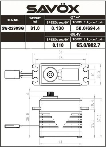 Savox SW-2290SG-BE Waterproof Monster Torque Black Edition Brushless Servo