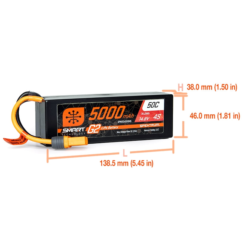Spektrum 4S 14.8V 5000mAh 50C Smart G2 Hardcase LiPo Battery - IC5