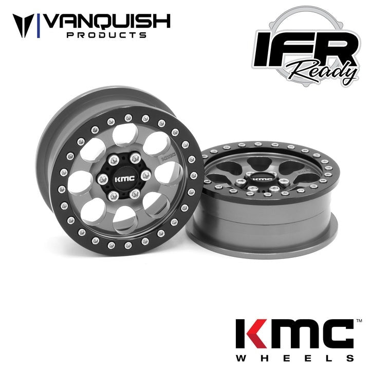 Vanquish Products 2.2 Aluminum KMC KM237 Riot Beadlock Wheels Grey Anodized (2)