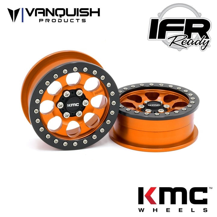 Vanquish Products 2.2 Aluminum KMC KM237 Riot Beadlock Wheels Orange Anodized (2)