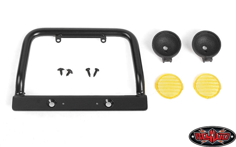 RC4WD Steel Push Bar Front Bumper with Flood Lights for RC4WD Gelande II 2015 Land Rover Defender D90 (Yellow)