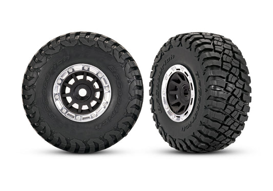 Traxxas Tires, 1.4" OD 2.6" ID, BFGoodrich Mud-Terrain T/A, Pre-mounted on black/chrome wheels (2), Mini Slash