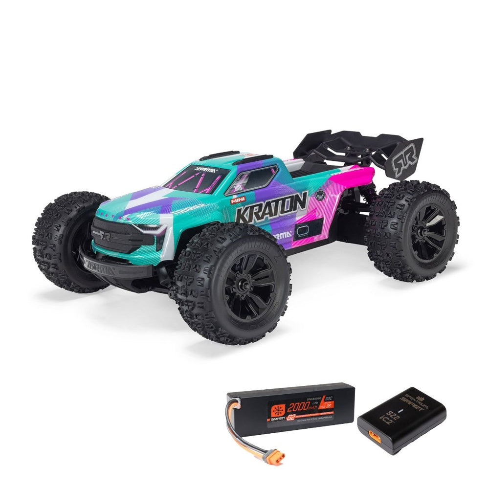 ARRMA 1/16 MINI KRATON 3S DSC 4X4 RTR Brushless Speed Truck (Battery & Charger Included), Red/Blue