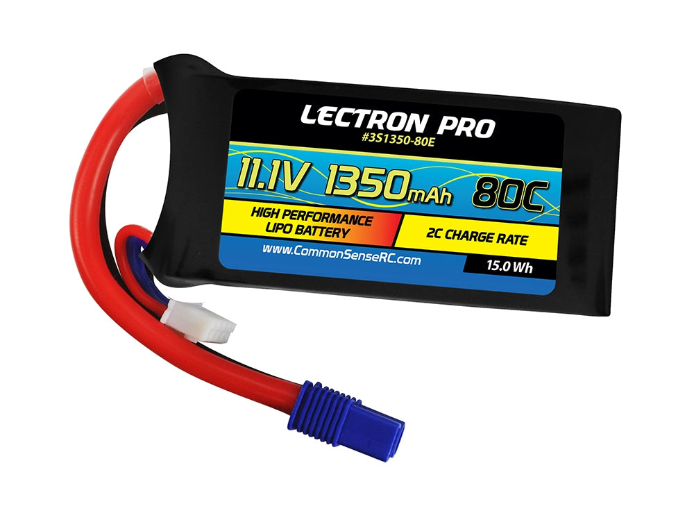 Common Sense RC 3S 11.1V 1350mAh 80C Lectron Pro LiPo Battery - EC3