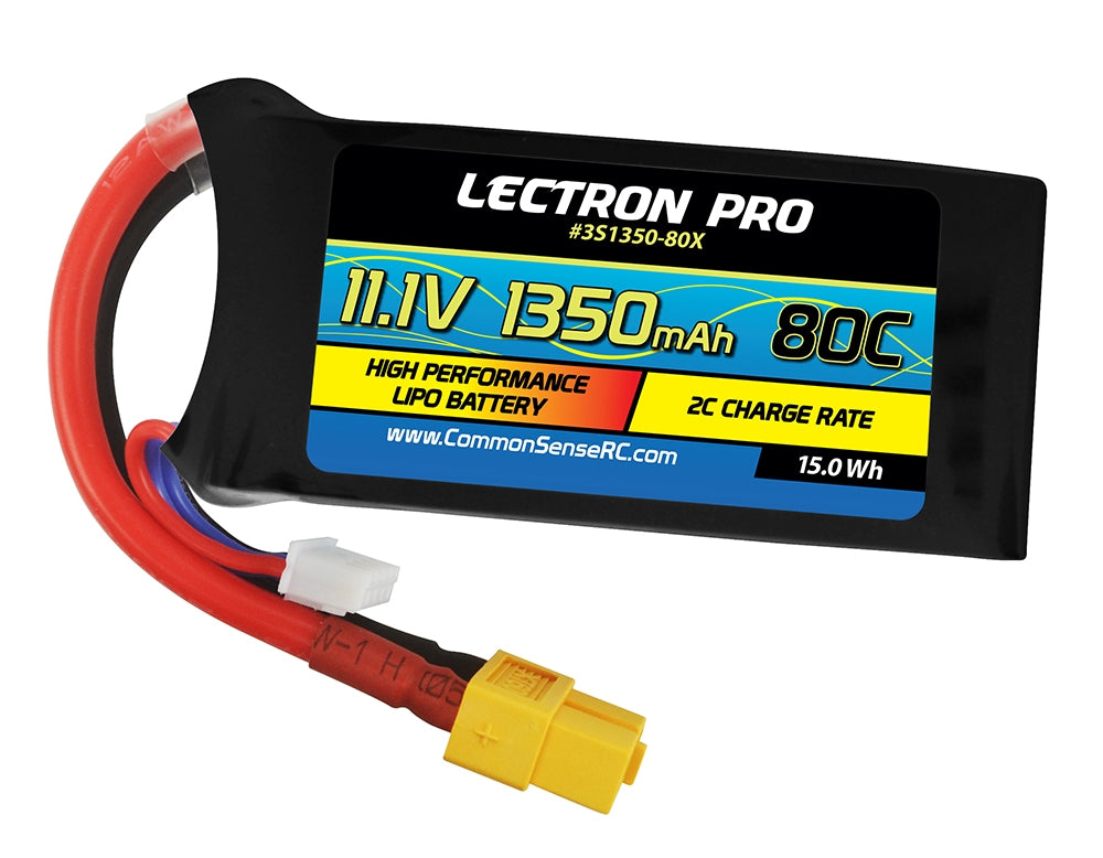 Common Sense RC 3S 11.1V 1350mAh 80C Lectron Pro LiPo Battery - XT60