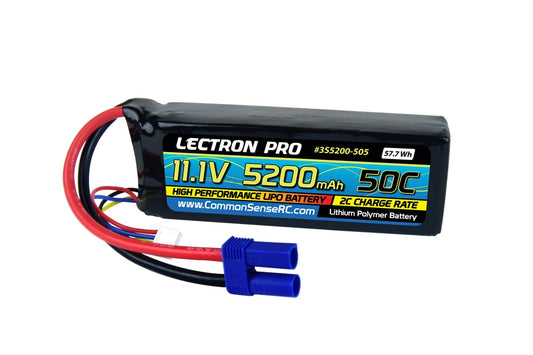 Common Sense RC 3S 11.1V 5200mAh 50C Lectron Pro LiPo Battery - EC5