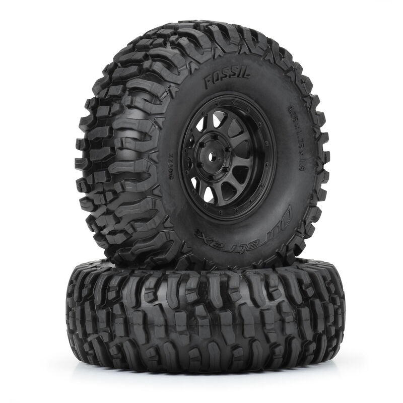 Duratrax 1.9" Fossil Crawler Tires Mounted on Black Kodiak Wheels (2)