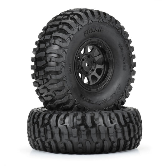 Duratrax 1.9" Fossil Crawler Tires Mounted on Black Kodiak Wheels (2)