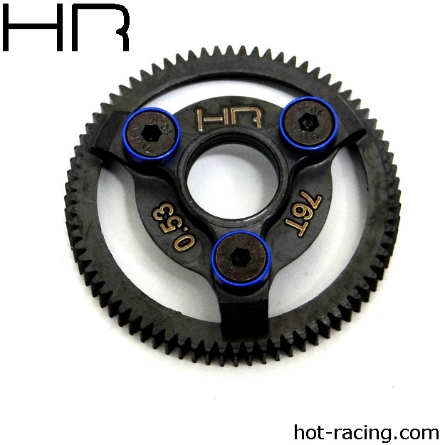 Hot Racing Steel 76T 48P Spur Gear w/ Blue Washers for Traxxas Slash