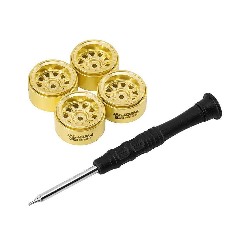 Injora 0.7 inch D19 Multi-Spoke Brass Micro Crawler Beadlock Wheels (Gold) (4)
