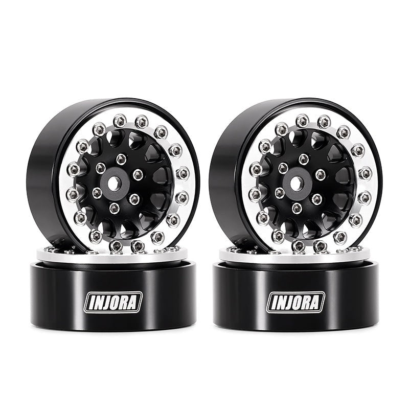 Injora 1.3 inch D-Slot Aluminum Micro Crawler Beadlock Wheels (27g ea) (Black/Chrome) (4)