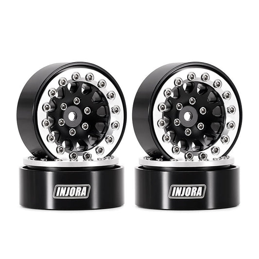 Injora 1.3 inch D-Slot Aluminum Micro Crawler Beadlock Wheels (27g ea) (Black/Chrome) (4)
