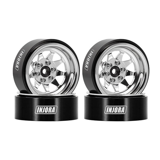 Injora 1.3 inch Stamped Steel Micro Rock Crawler Beadlock Wheels (23.5g ea) (Chrome) (4)