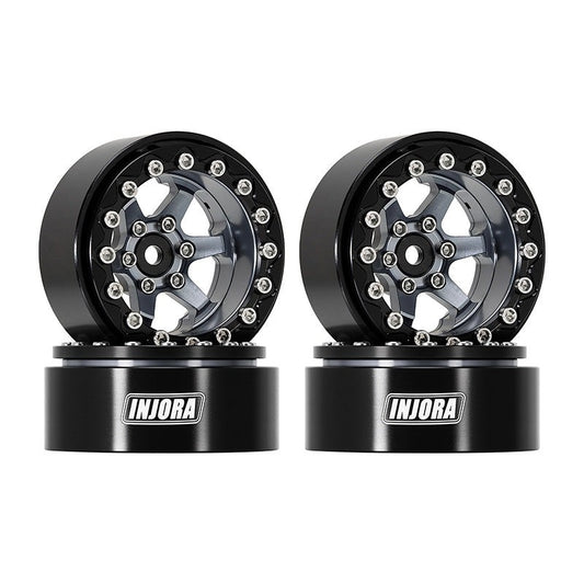 Injora 1.3 inch 6-Slot Aluminum Micro Crawler Beadlock Wheels (23g ea) (Grey/Black) (4)
