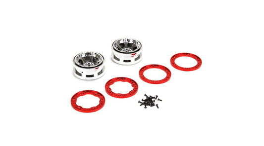 Losi 2.2" Beadlock Wheels, Chrome with Red Rings (2): NCR2.0