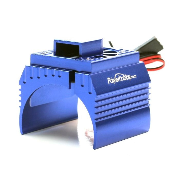 Powerhobby Aluminum Motor Heatsink with Cooling Fan for 1/8 Size Motors, Blue