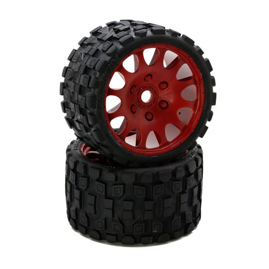 Powerhobby Scorpion BELTED Monster Truck Pre-mounted Tires on 3.8" Wheels - Red (2)