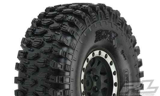 Pro-Line Hyrax 1.9" G8 Mounted on Impulse Black / Silver Plastic Internal Bead-Loc Wheels (2)