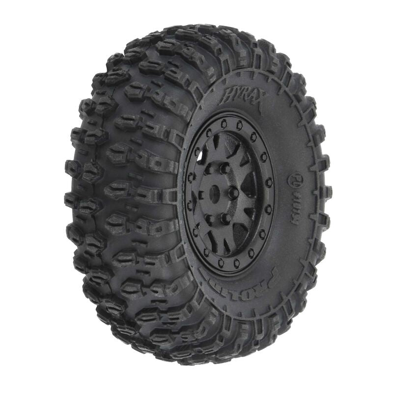 Pro-Line Hyrax 1.0" Tires Mounted on Black Impulse Beadlock Wheels (4)