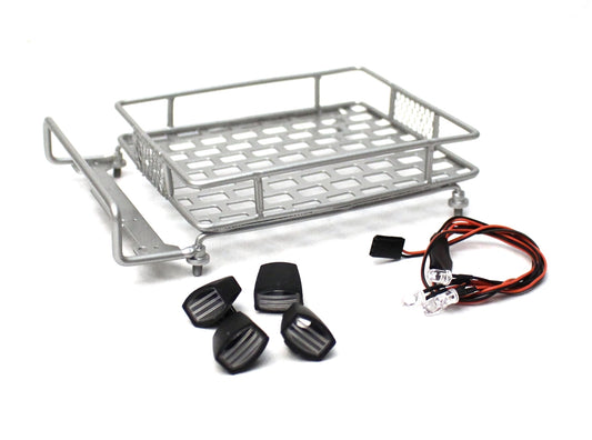 Racers Edge 1/10 Scaler Metal Grid Roof Rack Oval Lights Silver