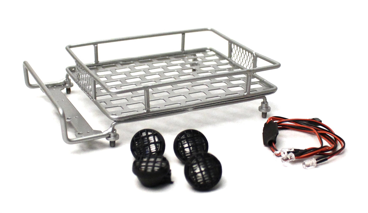 Racers Edge 1/10 Scaler Metal Grid Roof Rack Round Lights Silver