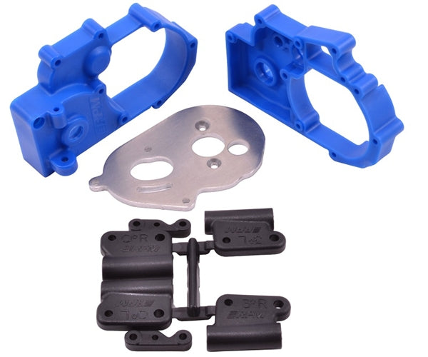 RPM Hybrid Gearbox Housing and Rear Mounts (Blue) Stampede 2wd / Rustler 2wd / Slash 2wd