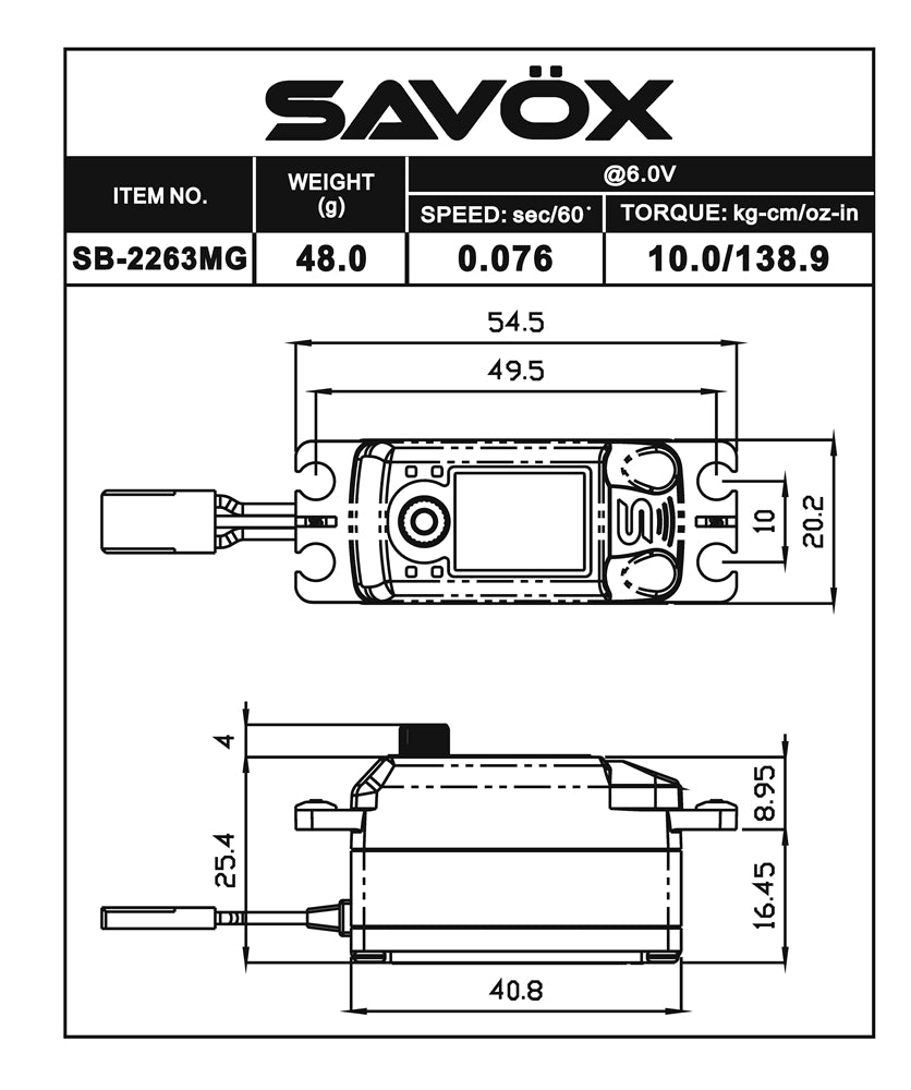 Savox SB-2263MG-BE Black Edition Low Profile High Speed Brushless Digital Servo