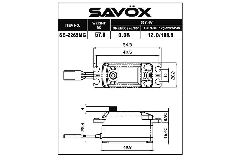 Savox SB2265MG Black Edition Low Profile High Voltage Brushless Digital Servo