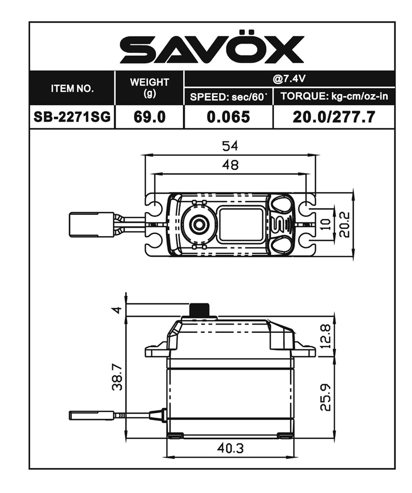 Savox SB-2271SG-BE "High Speed" Brushless Steel Gear Digital Servo (High Voltage) - Black Edition