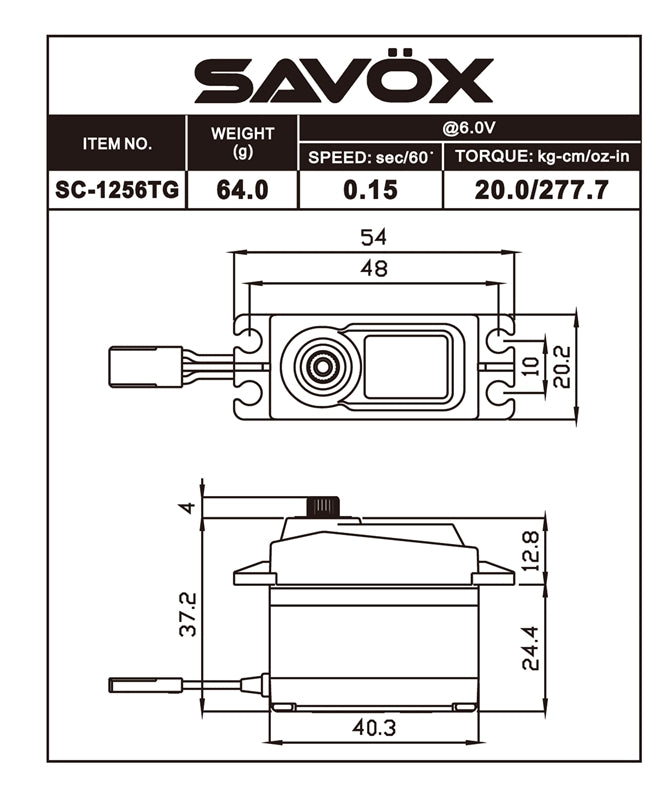 Savox SC-1256TG Standard Size Titanium Gear Digital Servo .15/277oz - Black Edition