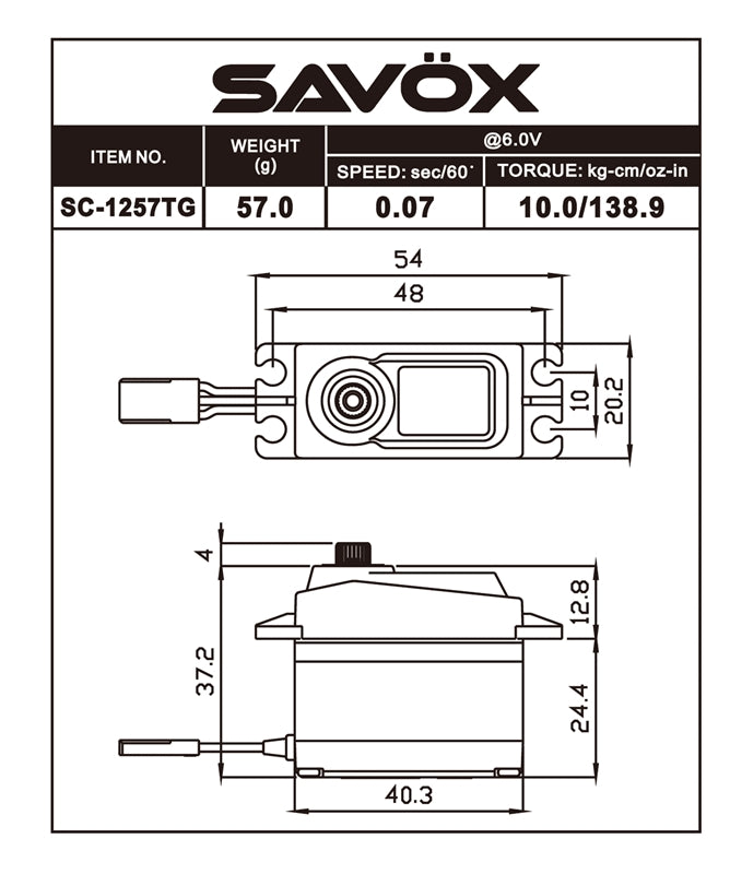 Savox SC-1257TG Standard Size Coreless Titanium Gear Digital Servo .07/139oz - Black Edition