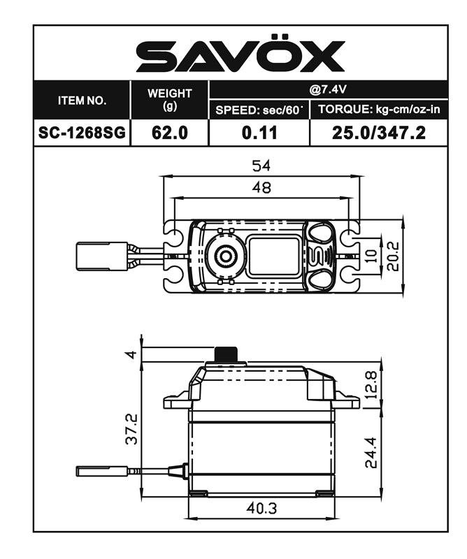 Savox SC-1268SG Standard Size High Torque Metal Gear Digital Servo .11/347oz - Black Edition