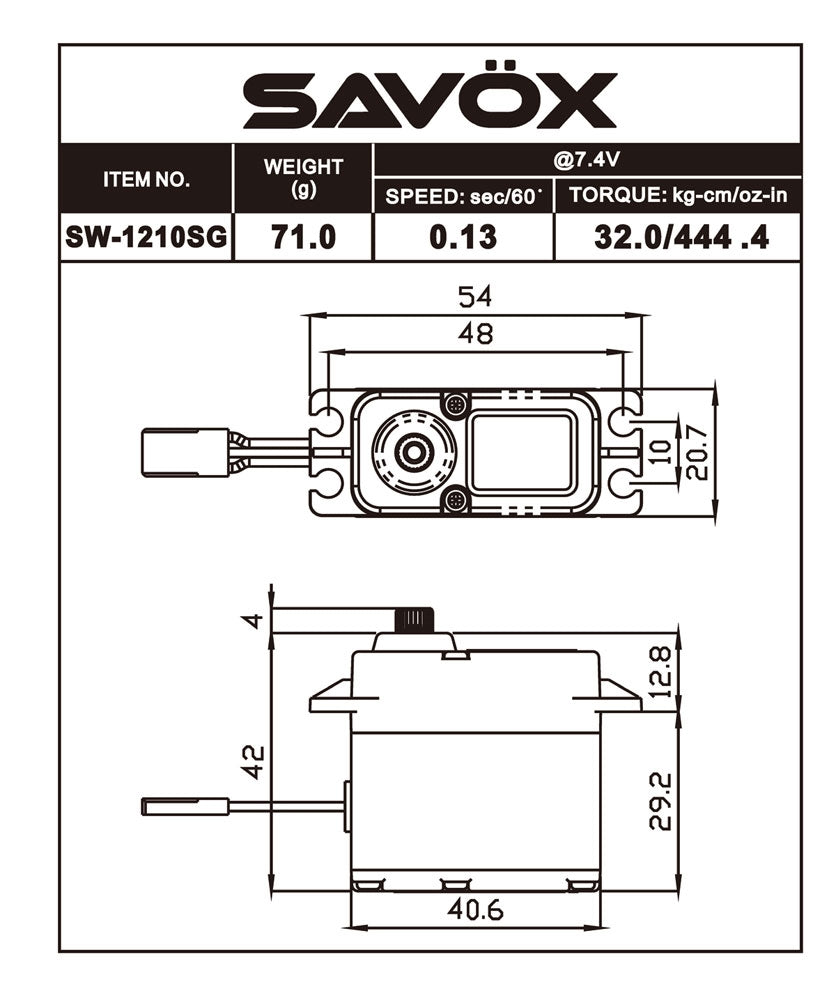 Savox SW-1210SG+ Waterproof Coreless Steel Gear Digital Servo with Soft Start - Black Edition