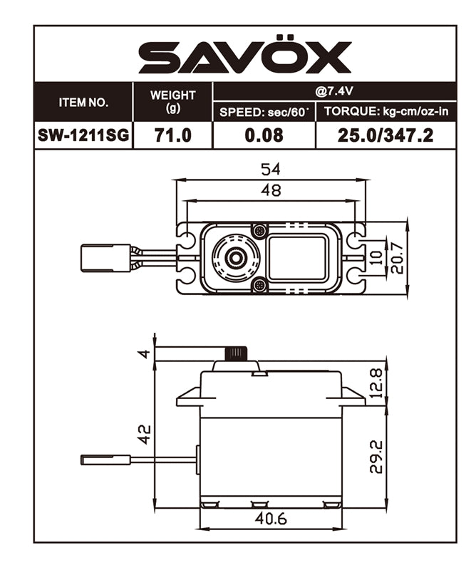 Savox SW-1211SG Waterproof Coreless Steel Gear Digital Servo - Black Edition
