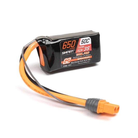 Spektrum 3S 11.1V 650mAh 50C Smart G2 Trail Pro LiPo Battery - IC2