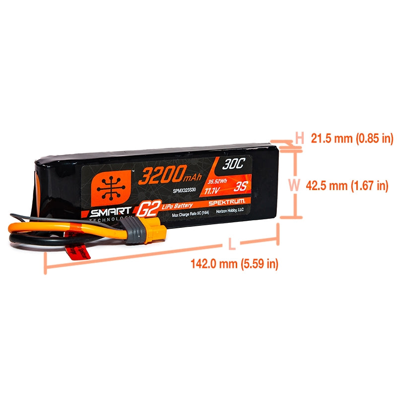 Spektrum 3S 11.1V 3200mAh 30C Smart G2 LiPo Battery - IC3