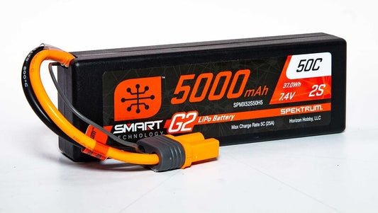 Spektrum 2S 7.4V 5000mAh 50C Smart G2 Hardcase LiPo Battery - IC5