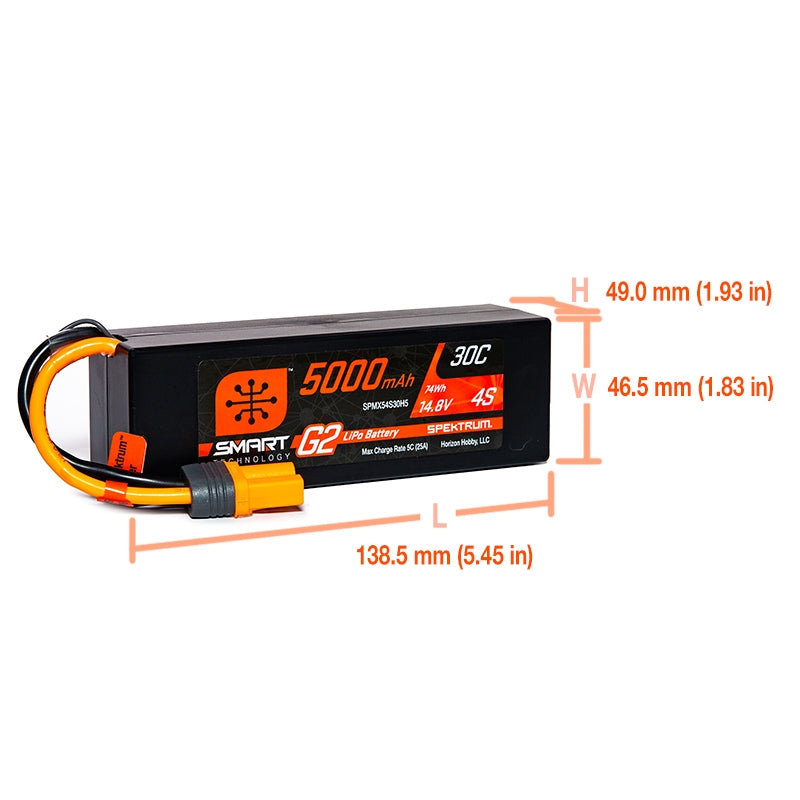 Spektrum 4S 14.8V 5000mAh 30C Smart G2 Hardcase LiPo Battery - IC5