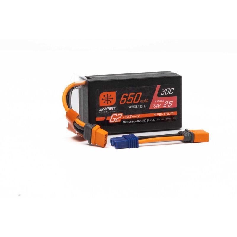 Spektrum 2S 7.4V 650mAh 30C Smart G2 LiPo Battery - IC2 / EC2
