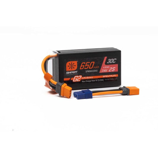 Spektrum 2S 7.4V 650mAh 30C Smart G2 LiPo Battery - IC2 / EC2