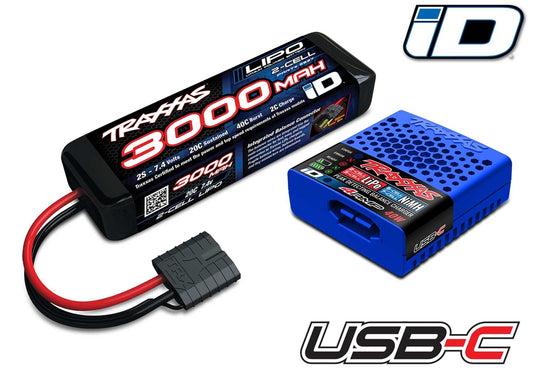 Traxxas 2S Completer Pack with (1) 2S 7.4V 3000mAh 20C LiPo Battery and (1) USB-C Charger