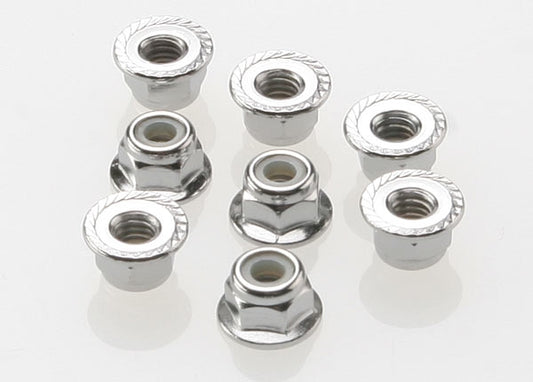 Traxxas Silver Wheel Nuts 4mm flanged nylon locking (8)