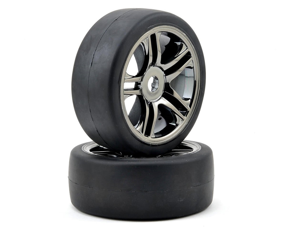 Traxxas Front Black Chrome Wheels & Belted S1 Slick Tires, Pre-Mounted (2)