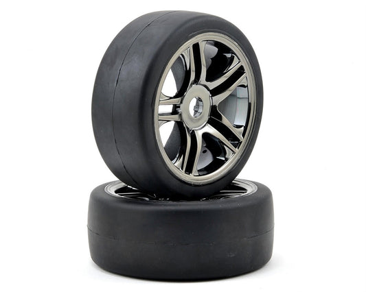 Traxxas Front Black Chrome Wheels & Belted S1 Slick Tires, Pre-Mounted (2)