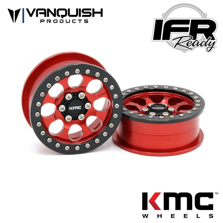 Vanquish Products 2.2" Aluminum KMC KM237 Riot Beadlock Wheels Red Anodized (2)